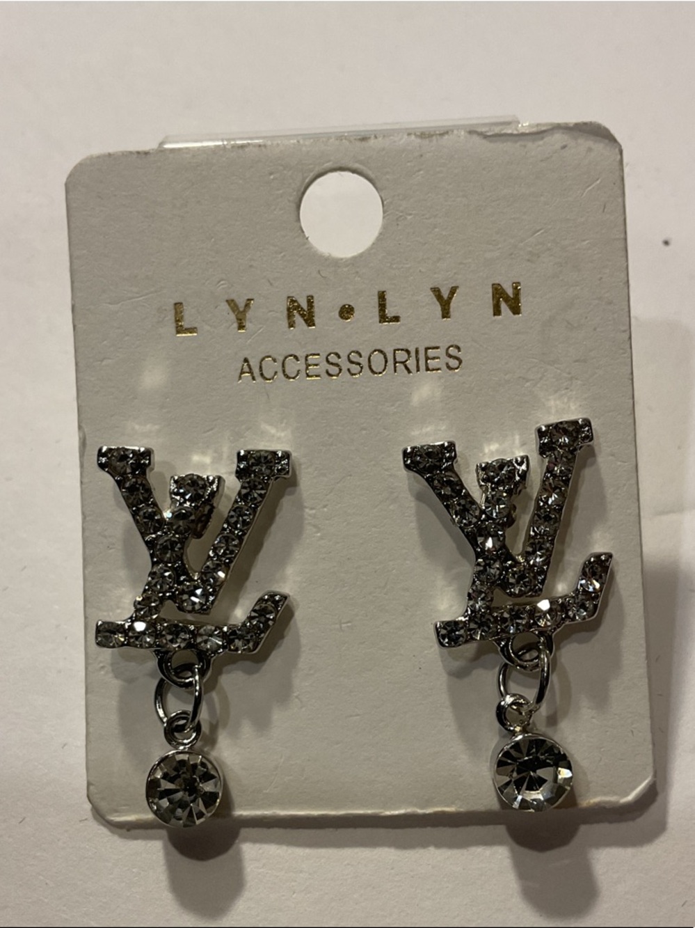 Silver Crystal Logo Drop Earrings - Silver